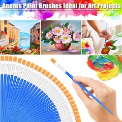 100Pcs Small Paint Brushes Bulk, Anezus Flat Top Acrylic Classroom Brush for Kid