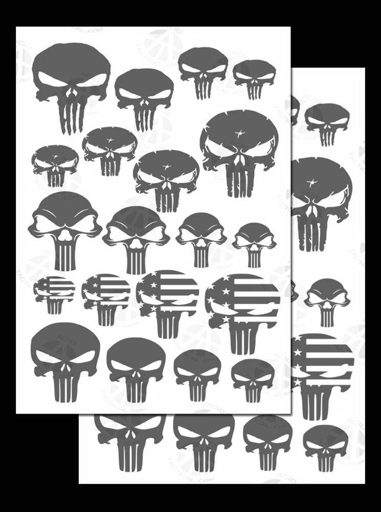 2PACK Camouflage EasyPeel Spray Paint Cerakote Camo Gun Stencils PUNISHER SKULLS