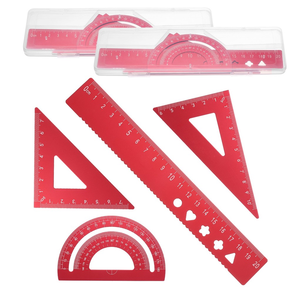 8 Pcs Geometry Drafting Tool, Math Tool Includes 20cm l Ruler, Red