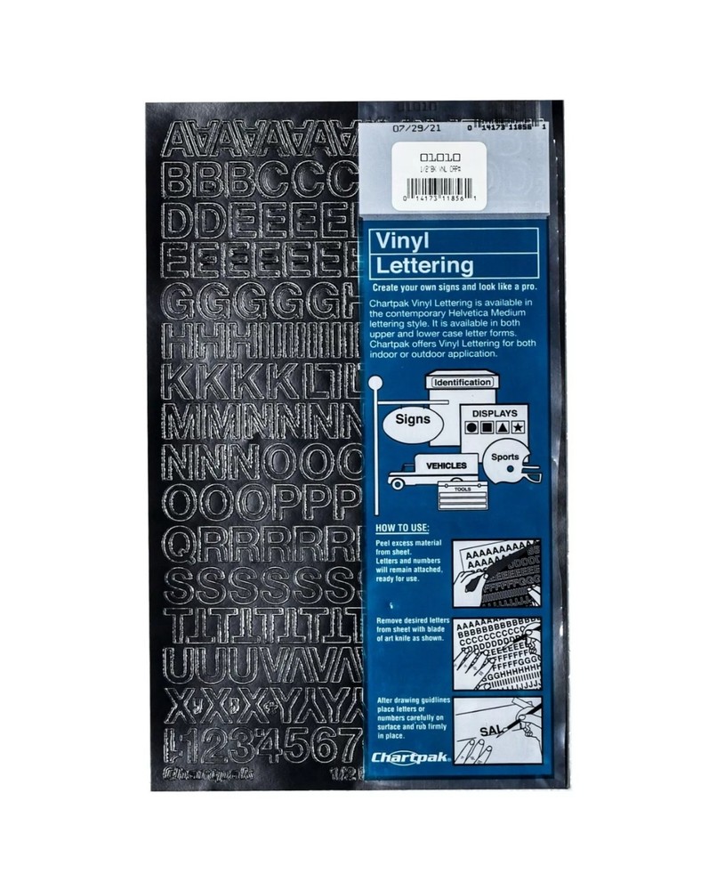 Chartpak Self Adhesive Vinyl Letters & Numbers, 1/2″, Black, 01010