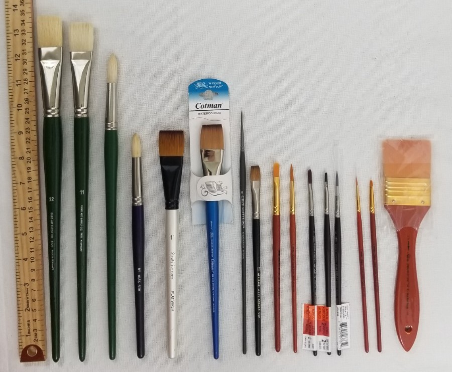 Mixed Lot Of Art Paint Brushes Various Sizes & Bristles Oil, Acrylic, Watercolor