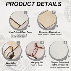 37.4″ x 8.7″ 2 Pcs Blank Hanging Scroll Paper Wood Rod, Dark Beige