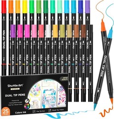 Dual Tip Brush Marker Pens, 25 Colors Water-based Ink, Fine and Brush Tip Mar…