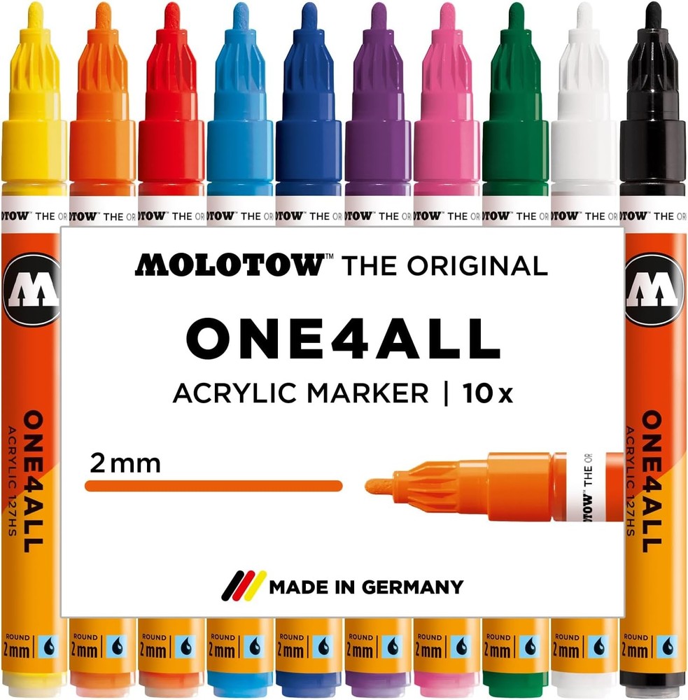 Molotow ONE4ALL Acrylic Paint Marker Set 10 Colors Refillable High Opacity