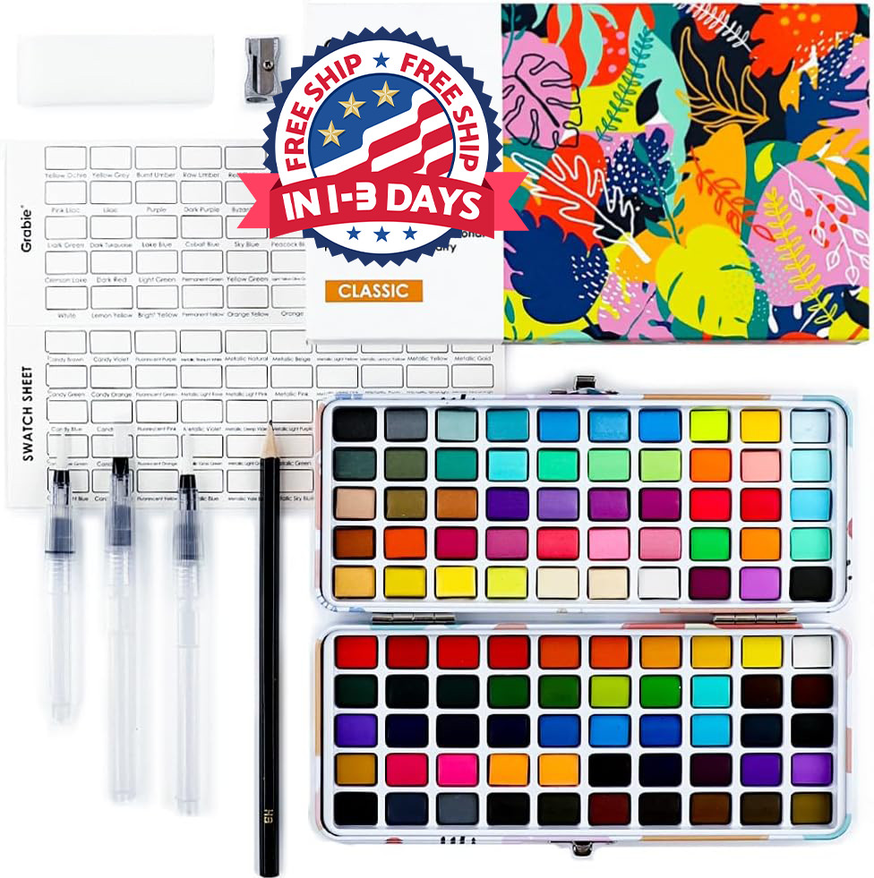 Set de acuarelas de 100 colores: 50 regular, 35 metálic, 10 macarron y 5 fluores