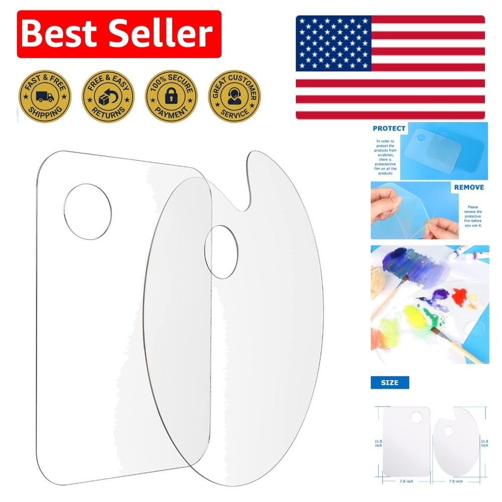Acrylic Paint Palette Set – 2 Pack 11.8×7.9 Clear with Thumb Hole Convenience