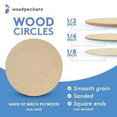 Wood Circles 8 inch 1/2 inch Thick, Unfinished Birch Craft Rounds | Woodpeckers