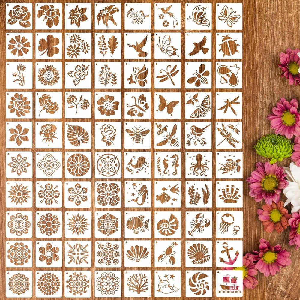 80PCS 3 Inch Plastic Small Craft Stencils – Reusable Rock & Home Decor Painti…