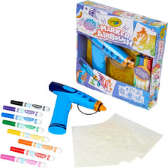 Marker Airbrush Spray Art Kit, Battery-Powered Sprayer with 8 Washable Markers &
