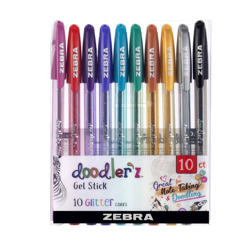 Zebra Pen Doodlerz Gel Stick Pen, Bold Point, 1.0mm, Assorted Glitter Colors