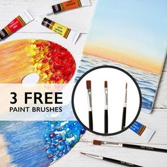 24 Color Acrylic Paint Set 12ml Tubes with 3 Brushes for Canvas Crafts