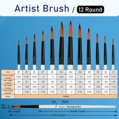 12 PCS Nylon Professional Round Paint Brushes Watercolor Acrylic Nail Art