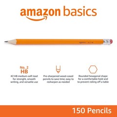 Amazon Basics Wood-Cased #2 Pencils for 1 Count (Pack of 150), Yellow