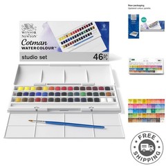 Economical 45 Half Pan Watercolor Set with Integrated Mixing Palette