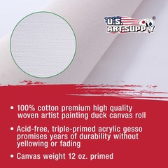 63″ Wide x 6 Yard Long Canvas Roll – 100% Cotton 12 Ounce Primed Artist Painting