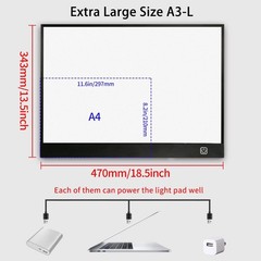WELZK Diamond Painting Light Board A3, with Large Metal Stand, L:18.5 × W:1