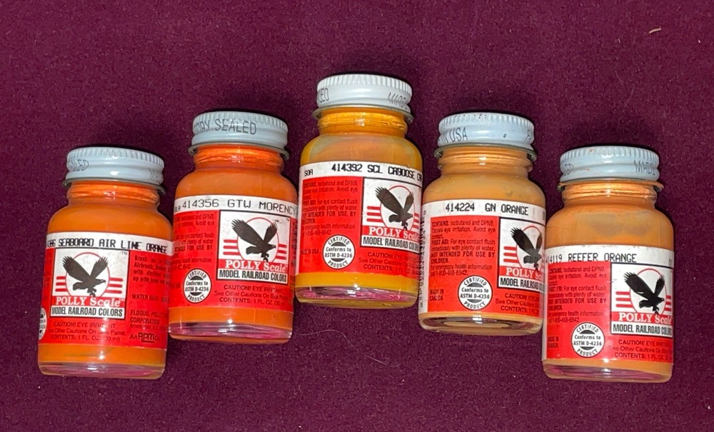 5 Polly Scale Water-Based Paints, 1 Fl. Oz, Unopened, Different Shades of Orange