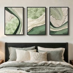 Framed Green Abstract Wall Art Bedroom, 3 Piece Botanical Modern Minimalist C…