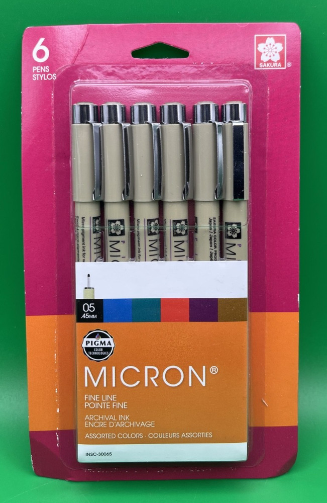 Sakura Pigma Micron 05 0.45mm Assorted 6-Color Set Made in Japan NOS Sealed