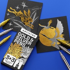 6 Gold & Silver Metallic Acrylic Paint Pens – 0.7mm Extra Fine Tip Paint Pens…