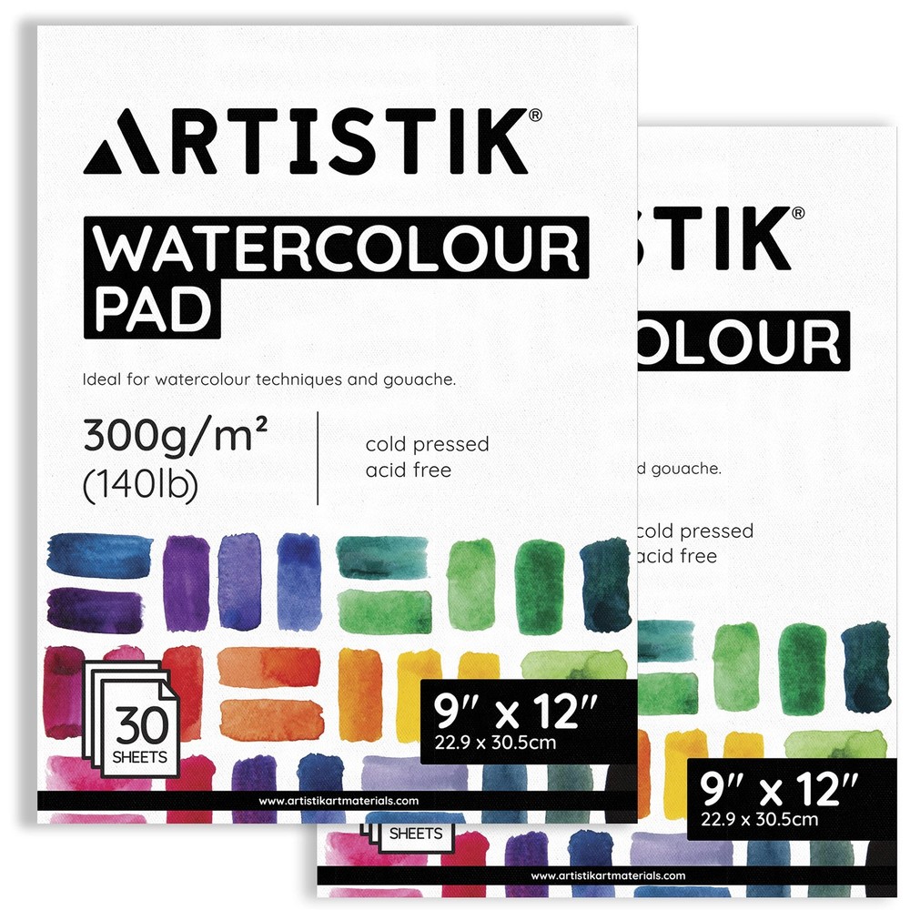 12×9 Inch Watercolor Pad Mixed Media 300gsm 140lb Cold Pressed 2 PCS Set
