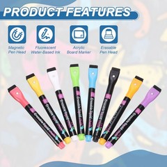 Magnetic Liquid Chalk Markers, 4Pcs Whiteboard Markers with Dry Eraser, Red