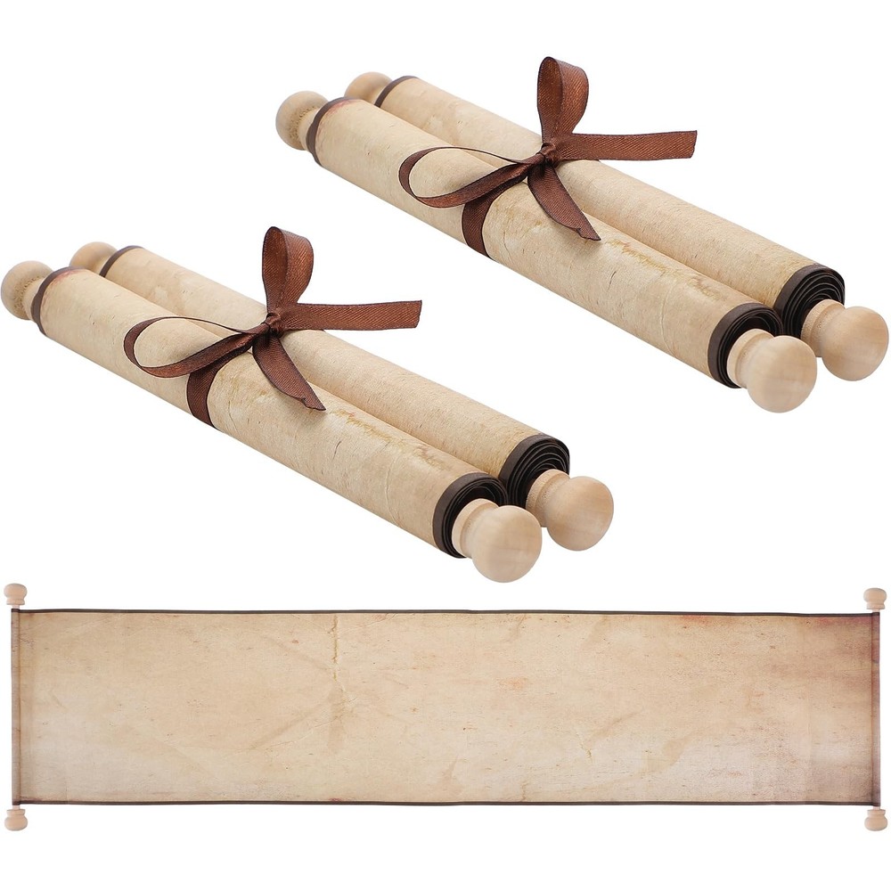 2 Pack Blank Paper Scrolls 9 x 72 Inches Wood Rod Writing Drawing Calligraphy