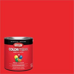 Acrylic Latex Brush-On Paint, Indoor/Outdoor Use, Gloss Banner Red, ½ Pint