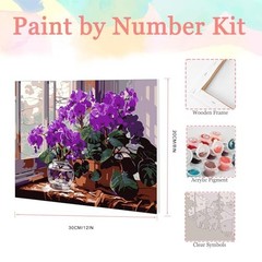 Framed Purple Flower Paint by Numbers for Adults Beginner DIY Oil Art 8×12