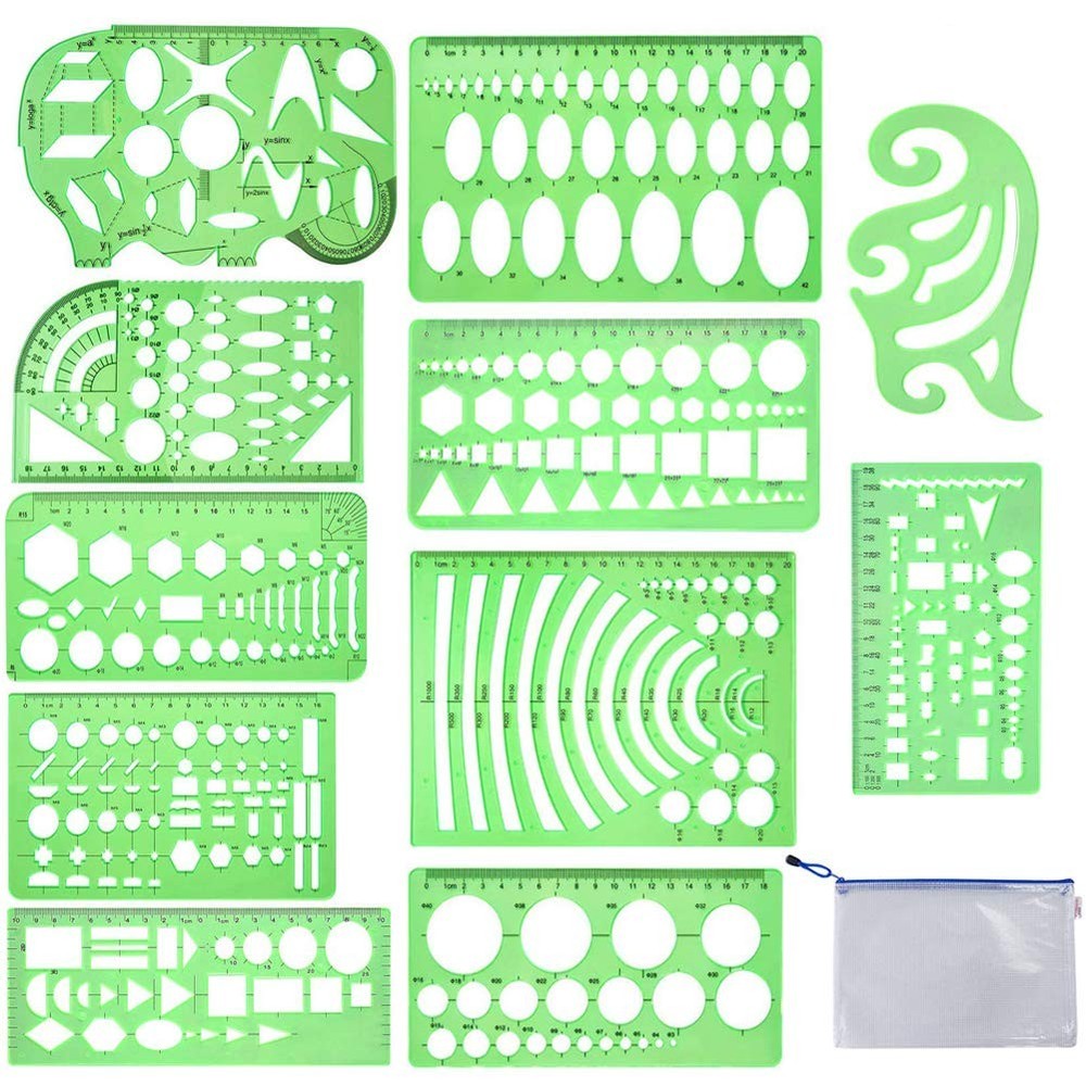 QincLing 11 Pieces Geometric Drawings Templates Stencils 28 cm x 21 cm, 4 Pcs