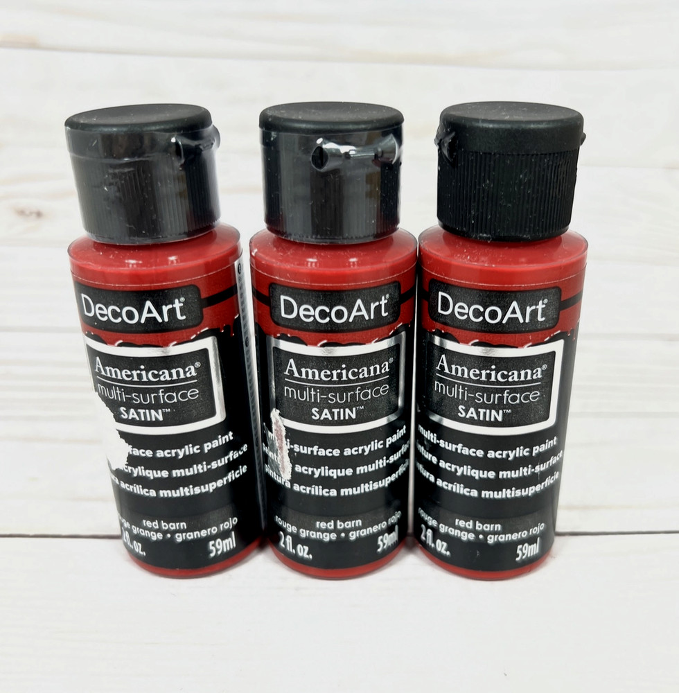 DecoArt Americana RED BARN Multi-Surface Satin Acrylic Paint 2oz (3 Pack)