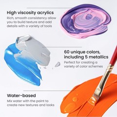Acrylic Paint Set – 60 Colors + 5 Metallics, 22ml Tubes for Canvas & Mixed Media