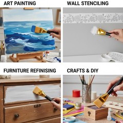 3 Pack 1.5″ Flat Paint Brushes Acrylic Oil Watercolor Set with Wood Handle