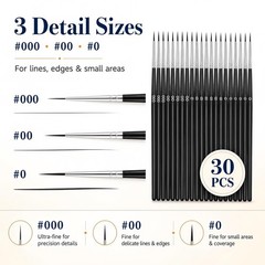 30 Pcs Tiny Detail Paint Brushes Set – Fine #0#00#000 Liner 3 sizes, Black