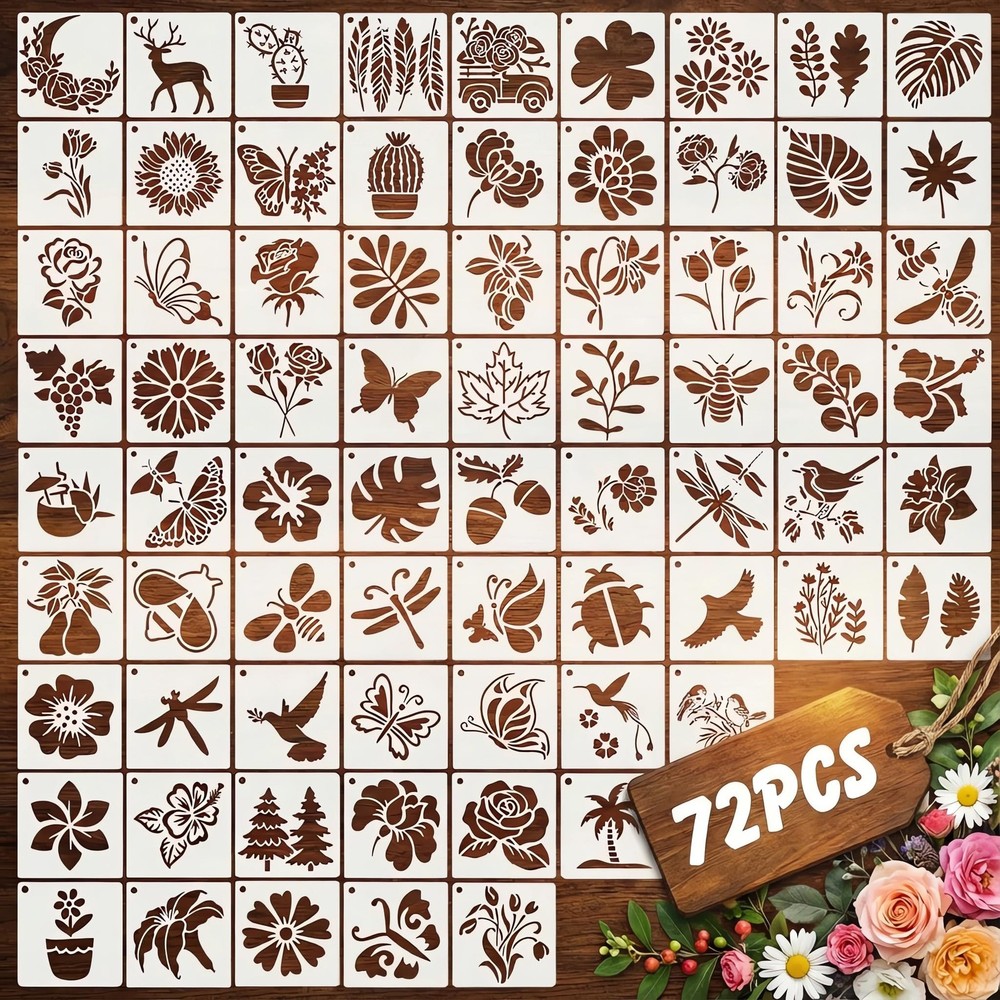 72 PCS Flower Stencils for Painting, Stencils for Crafts Reusable 3 x 3 Inch …