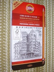 Koh-i-Noor Tin of 12 1580 Wood Pencils (6B to 6H, Triangular, Ergonomic Shape)
