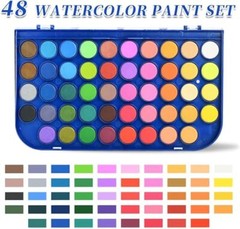 Paint Set, 48 Colors Non-toxic Watercolor Paint with a Brush Blue box