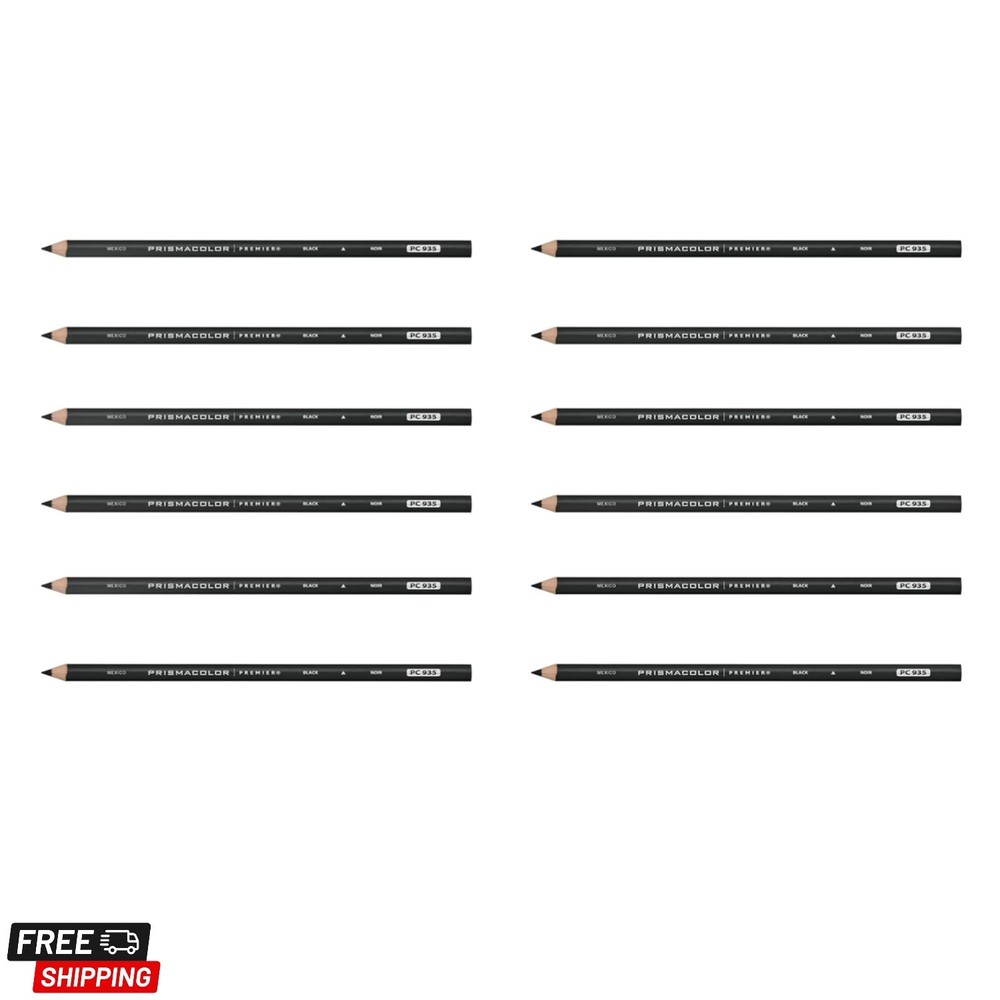 Premier Colored Pencils, Black Lead/Black Barrels, 12/Pk 3363