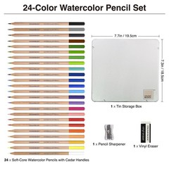 24 PCS Premium Cedar Wood Watercolor Pencil Set Drawing Sketching Art Kit