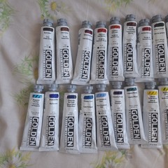 LOT OF 23 GOLDEN HEAVY BODY ARTIST COLORS ACRYLIC PAINT 59 ML 2 FL oz good mix