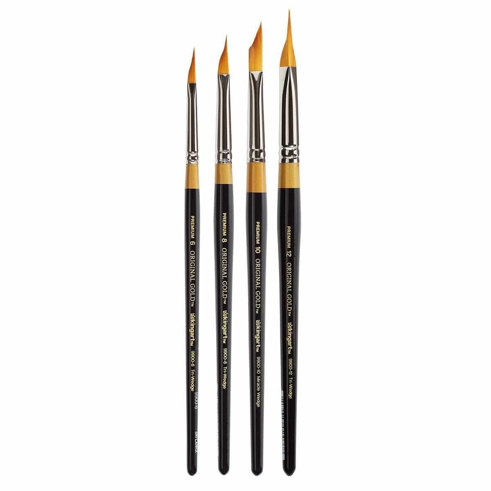 KINGART Premium 4 pc Original Gold 9900 Miracle Wedge Artist Brush Synthetic