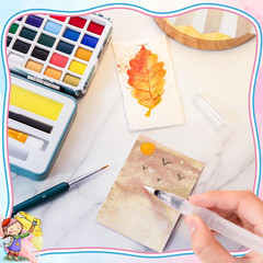 Prudiut 50 Colors Watercolor Paint Set, With Watercolor Paper, Palette, Brushes,