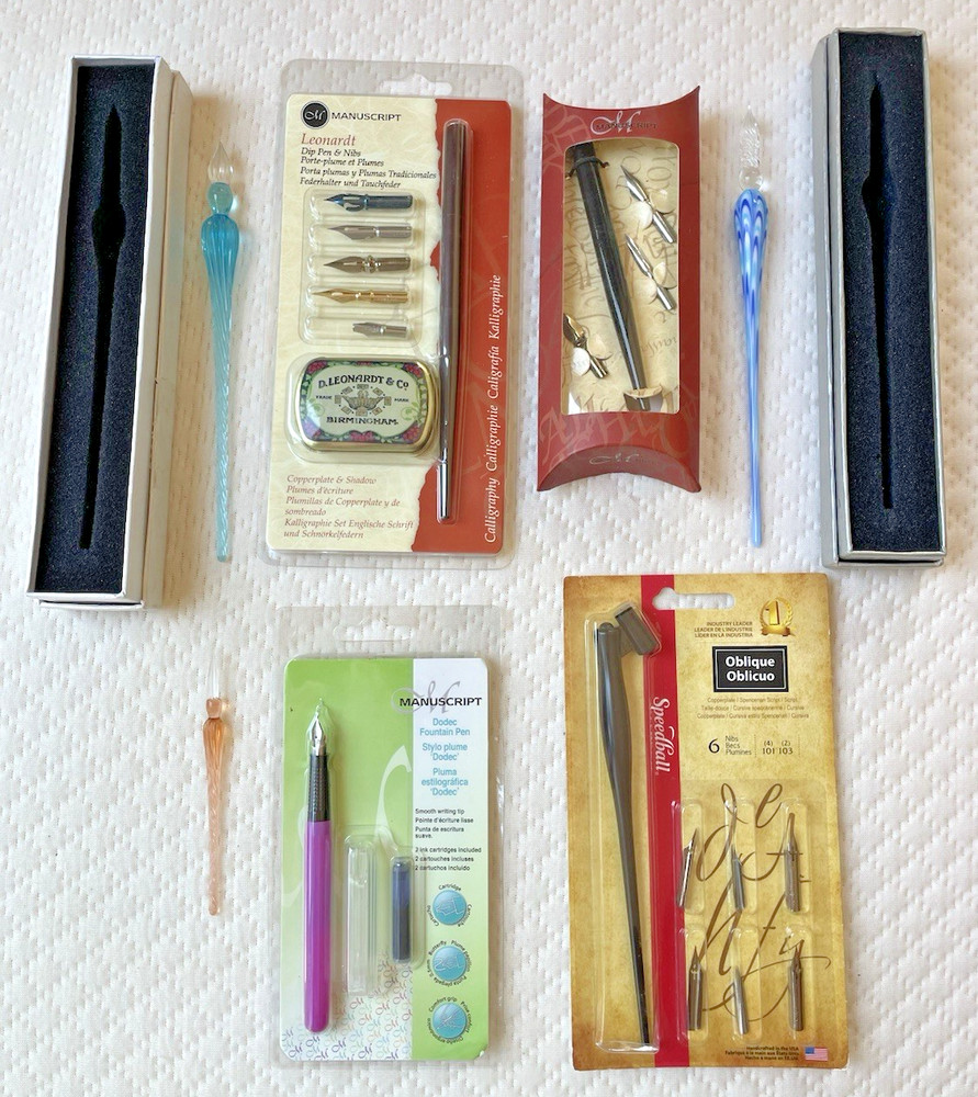 NEW Lot of CALLIGRAPHY Sets Manuscript Handblown Glass Docec Speedball Copperpla