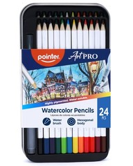 24 PCS Art Pro Watercolor Pencils Refillable Water Brush Metal Case Drawing