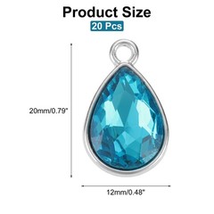 20PCS 12x20mm Alloy Glass Crystal Teardrop Charm Lake Blue