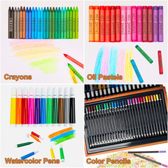 180 Pack Deluxe Wooden Drawing Painting Coloring Kit, Art Set Creative Gift Box