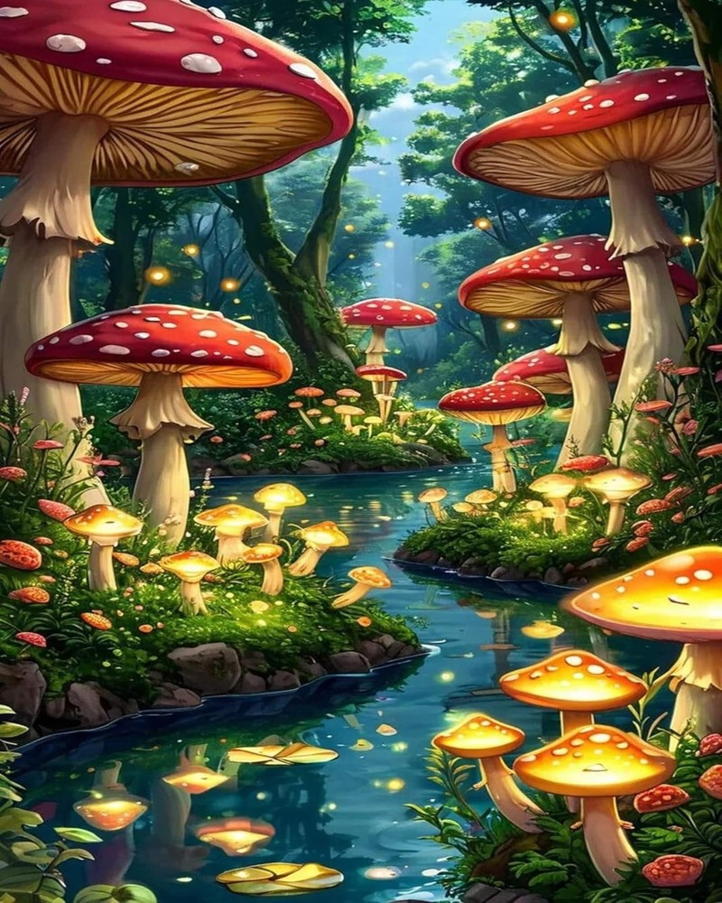 Mushroom Paint by Numbers Kit for Adults DIY Canvas Art 16×20 Inch Decor