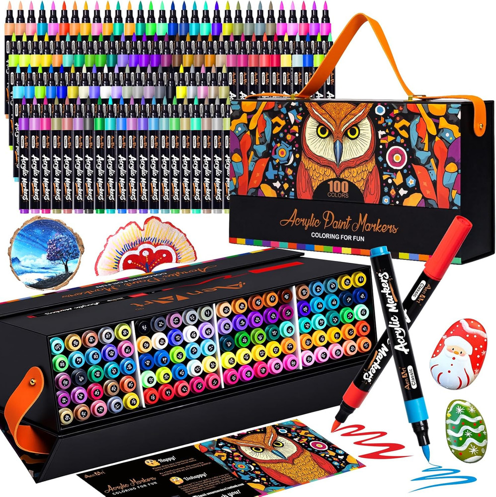 100 Colors Acrylic Paint Marker – Precision Brush Tip Paint Pens Work on Paper,