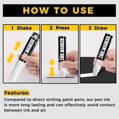 Selead jumbo tire marker white – 4 pack 15mm wide tip paint pens for car tire…