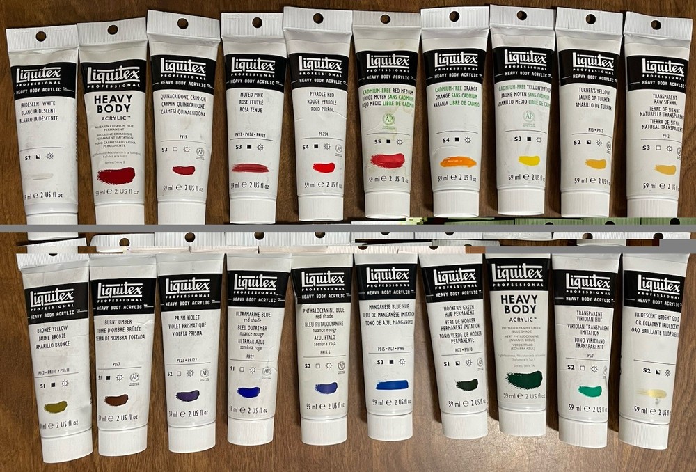 liquitex acrylic heavy body paint lot of 20. No Repeats. 2 Oz Tubes